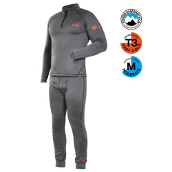 Breathable thermal underwear NORFIN WINTER LINE GRAY, set with zipper, elastic waistband